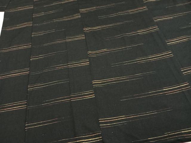 平和屋着物●上質な紬 横縞 黒地 正絹 逸品 AABD0562fy