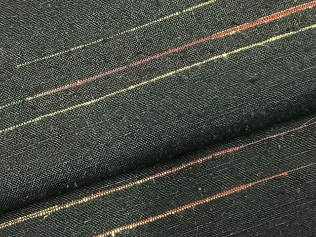 平和屋着物●上質な紬 横縞 黒地 正絹 逸品 AABD0562fy