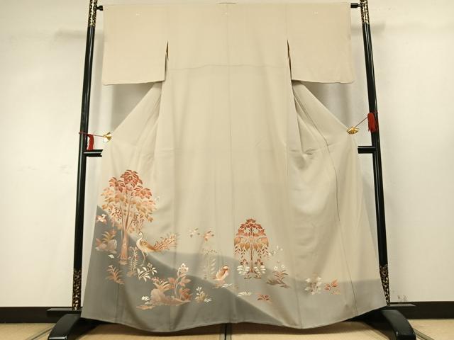 平和屋着物●豪華色留袖　舞蝶花鳥文　暈し染め　金糸　金彩　正絹　逸品　AABD0564fy