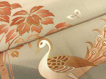 平和屋着物●豪華色留袖　舞蝶花鳥文　暈し染め　金糸　金彩　正絹　逸品　AABD0564fy
