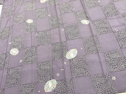 平和屋着物●長襦袢　無双仕立て　市松舞桜文　兎　正絹　逸品　AABD0565fy