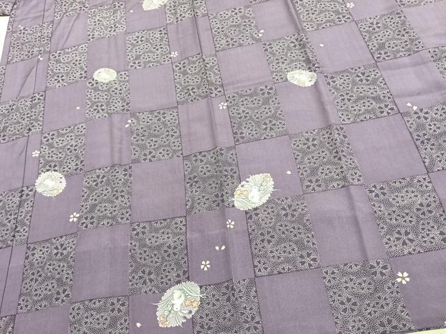平和屋着物●長襦袢　無双仕立て　市松舞桜文　兎　正絹　逸品　AABD0565fy