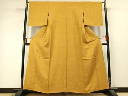 平和屋着物●上質な色無地 草花地紋 金色色 正絹 逸品 AABD0575fy