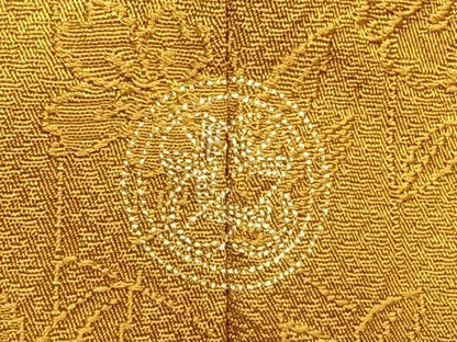 平和屋着物●上質な色無地 草花地紋 金色色 正絹 逸品 AABD0575fy