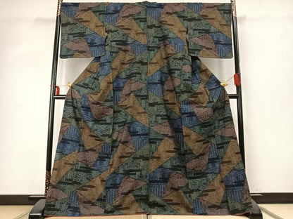 平和屋着物●本場結城紬　重要無形文化財　110亀甲　切嵌文　正絹　逸品　AABD0592fy