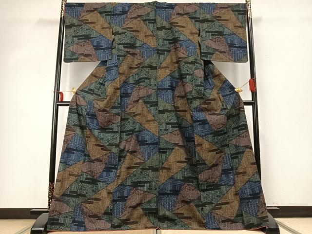 平和屋着物●本場結城紬　重要無形文化財　110亀甲　切嵌文　正絹　逸品　AABD0592fy