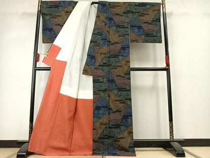 平和屋着物●本場結城紬　重要無形文化財　110亀甲　切嵌文　正絹　逸品　AABD0592fy