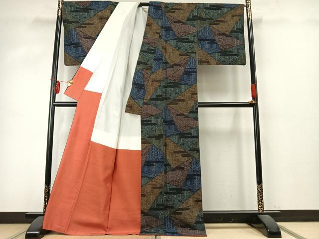 平和屋着物●本場結城紬　重要無形文化財　110亀甲　切嵌文　正絹　逸品　AABD0592fy