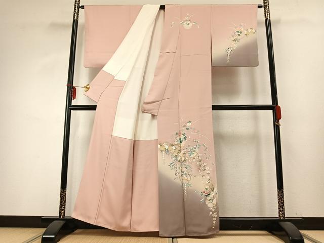 平和屋着物●訪問着　雪輪花文　暈し染め　金彩　正絹　逸品　AABD0594fy