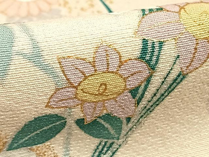 平和屋着物●訪問着　雪輪花文　暈し染め　金彩　正絹　逸品　AABD0594fy