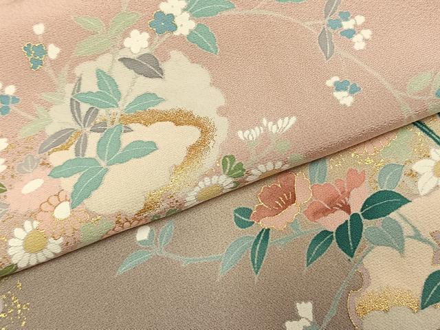 平和屋着物●訪問着　雪輪花文　暈し染め　金彩　正絹　逸品　AABD0594fy