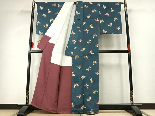 平和屋着物●上質な小紋 型染め 舞蝶文 正絹 逸品 AABD0596fy
