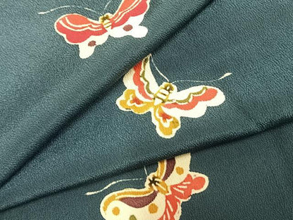 平和屋着物●上質な小紋 型染め 舞蝶文 正絹 逸品 AABD0596fy