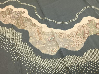 平和屋着物●訪問着 絞り 道長花文 金彩 正絹 逸品 AABD0597fy