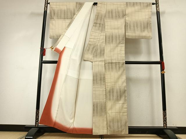 平和屋着物●上質な紬 横段文 正絹 逸品 AABD0598fy