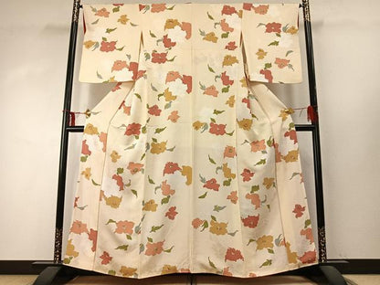 平和屋着物▼上質な小紋　草花文　地紋起こし　正絹　逸品　AABD0608fy
