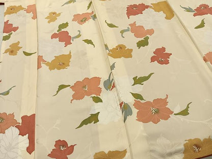 平和屋着物▼上質な小紋　草花文　地紋起こし　正絹　逸品　AABD0608fy