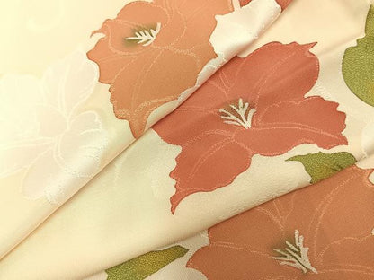 平和屋着物▼上質な小紋　草花文　地紋起こし　正絹　逸品　AABD0608fy