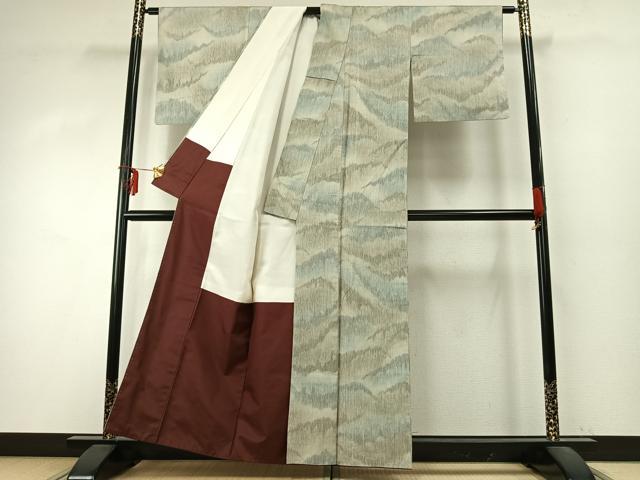 平和屋着物●本場大島紬 白大島 一元絣 風景文 正絹 逸品 AABD0632fy
