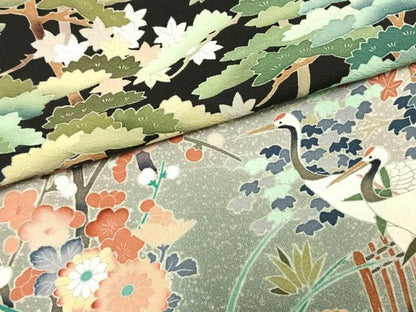 平和屋着物●豪華黒留袖 友禅 作家物 風景花鳥文 暈し染め 黒地 正絹 逸品 AABD0640fy
