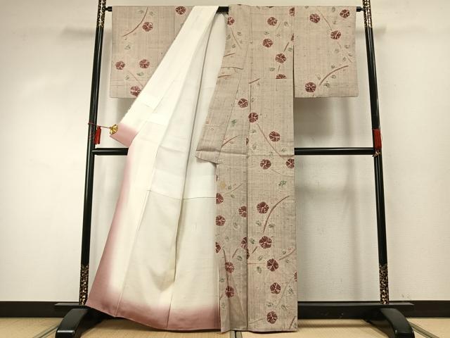 平和屋着物●上質な紬　絞り　舞花文　正絹　逸品　AABD0650fy