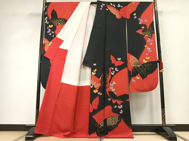 平和屋着物●豪華振袖　舞蝶文　暈し染め　金彩　正絹　逸品　AABD0651fy