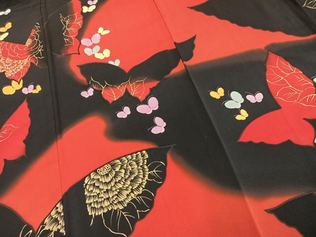 平和屋着物●豪華振袖　舞蝶文　暈し染め　金彩　正絹　逸品　AABD0651fy
