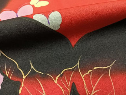 平和屋着物●豪華振袖　舞蝶文　暈し染め　金彩　正絹　逸品　AABD0651fy