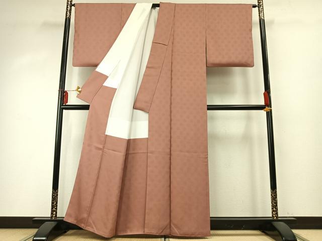 平和屋着物●上質な色無地 吉祥花地紋 宍色 正絹 逸品 AABD0662fy