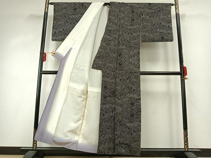 平和屋着物●本場大島紬　一元絣　草花文　正絹　逸品　AABD0669fy