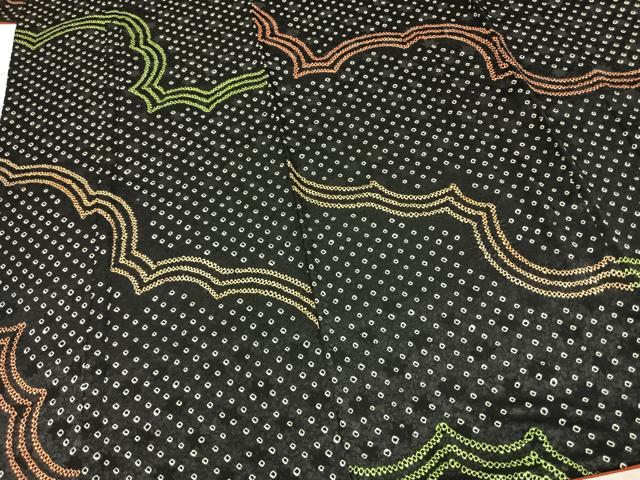 平和屋着物●上質な紬　絞り　幾何学文様　黒地　正絹　逸品　AABD0680fy