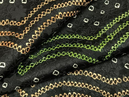 平和屋着物●上質な紬　絞り　幾何学文様　黒地　正絹　逸品　AABD0680fy
