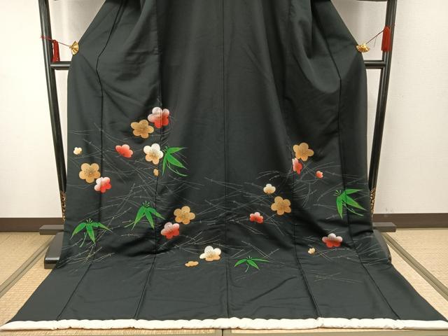 平和屋着物●お引きずり・お引き摺り・訪問着　和装　結婚式　舞妓　芸妓　芸者　衣装　松竹梅　黒地　金彩　AABH9592ck
