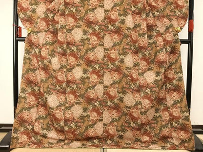 平和屋着物●小振袖　二尺袖　草花文　洗える着物　AABD0688fy