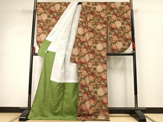 平和屋着物○小振袖 二尺袖 草花文 洗える着物 AABD0688fy