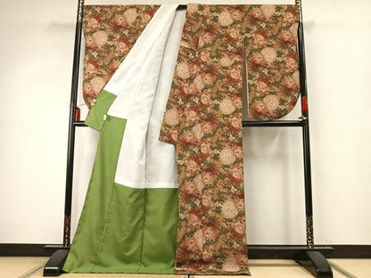 平和屋着物●小振袖　二尺袖　草花文　洗える着物　AABD0688fy
