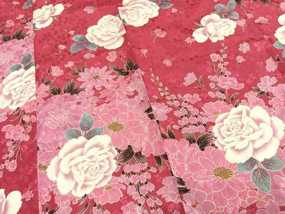 平和屋着物●小振袖　二尺袖　草花文　金彩　洗える着物　AABD0695fy