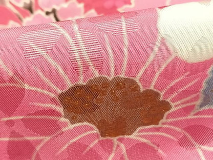平和屋着物●小振袖　二尺袖　草花文　金彩　洗える着物　AABD0695fy