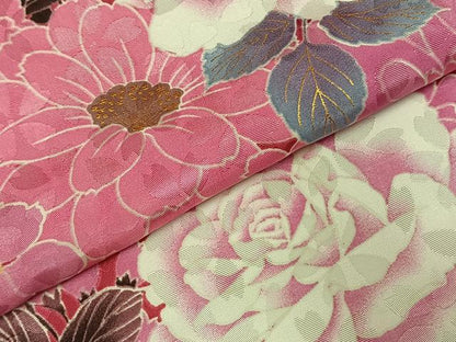 平和屋着物●小振袖　二尺袖　草花文　金彩　洗える着物　AABD0695fy