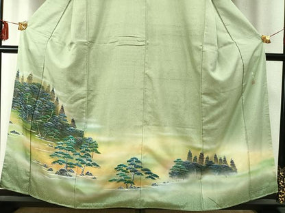 平和屋着物●訪問着　紬地　作家物　手描き　樹林文　暈し染め　金彩　正絹　逸品　未使用　AABD0703fy