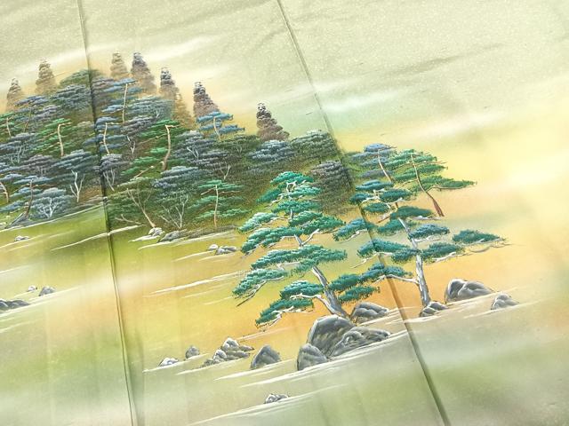平和屋着物●訪問着　紬地　作家物　手描き　樹林文　暈し染め　金彩　正絹　逸品　未使用　AABD0703fy