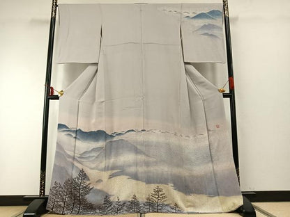 平和屋着物●訪問着 作家物 風景樹林文 暈し染め 正絹 逸品 AABD0704fy