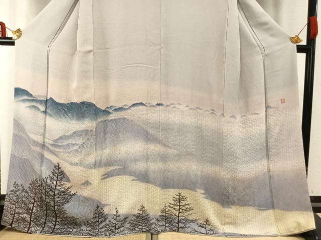 平和屋着物●訪問着 作家物 風景樹林文 暈し染め 正絹 逸品 AABD0704fy