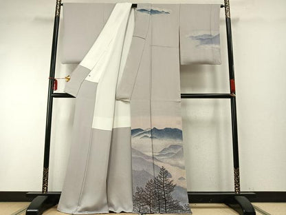 平和屋着物●訪問着 作家物 風景樹林文 暈し染め 正絹 逸品 AABD0704fy