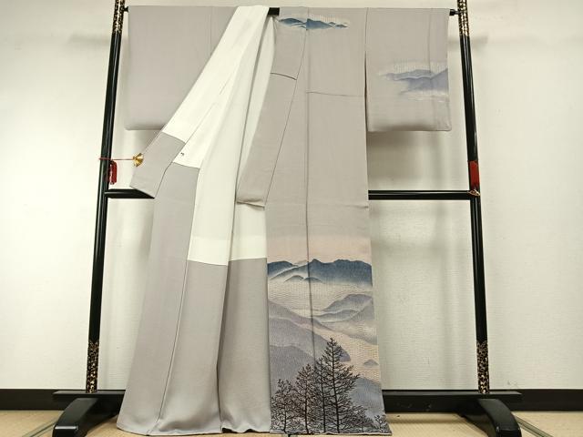 平和屋着物●訪問着 作家物 風景樹林文 暈し染め 正絹 逸品 AABD0704fy