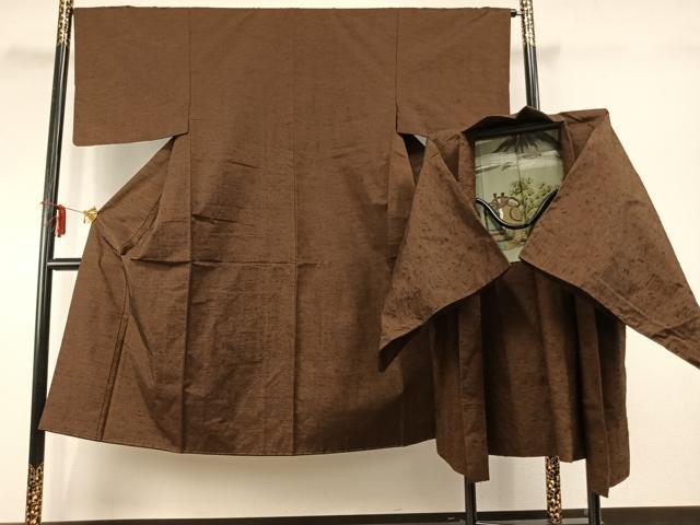 平和屋着物●男性 紬 アンサンブル 霞文 正絹 逸品 未使用 AABD0713fy