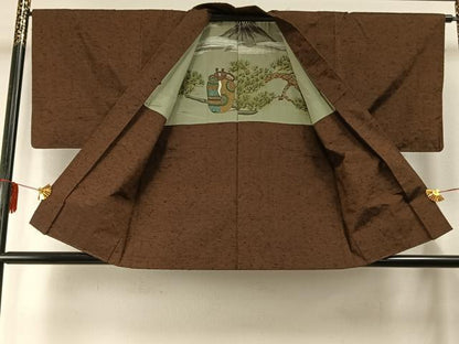 平和屋着物●男性 紬 アンサンブル 霞文 正絹 逸品 未使用 AABD0713fy