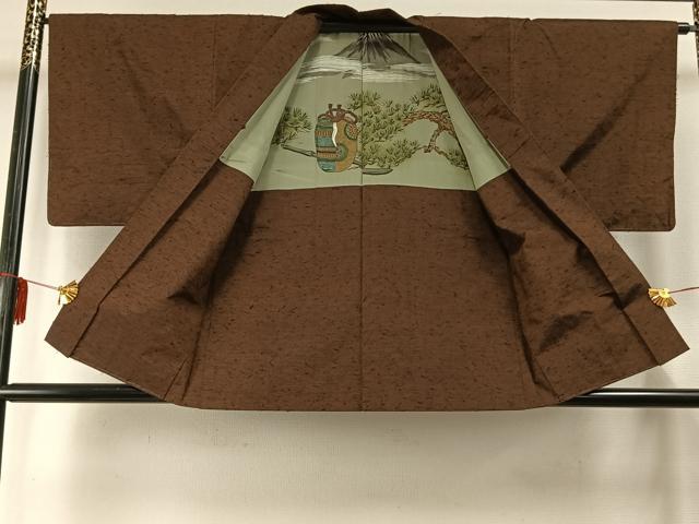 平和屋着物●男性 紬 アンサンブル 霞文 正絹 逸品 未使用 AABD0713fy