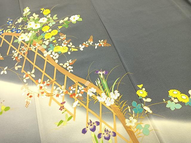 平和屋着物●訪問着 作家物 草花文 暈し染め 正絹 逸品 AABD0715fy