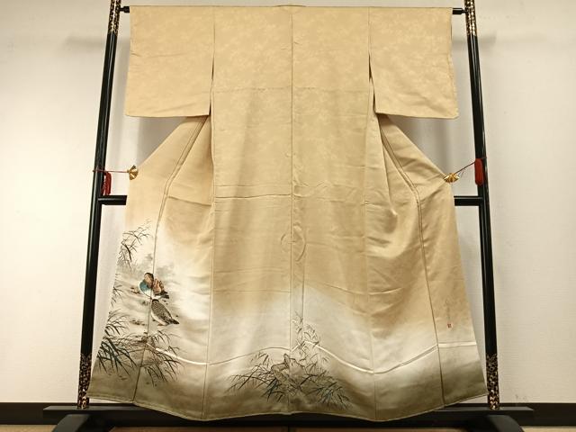 平和屋着物●訪問着 手描き 鴛鴦 暈し染め 金彩 さが美扱い 正絹 逸品 未使用 AABD0716fy